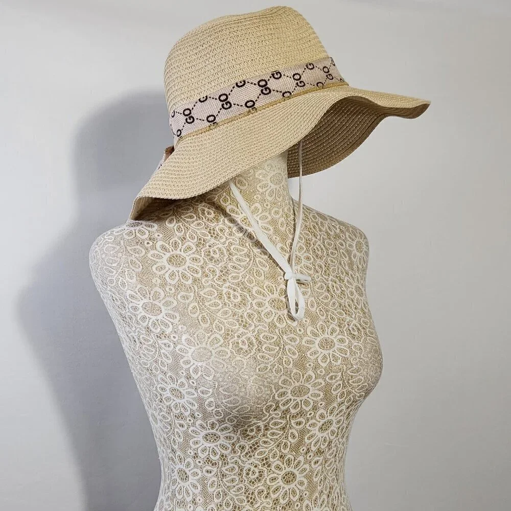 GO Women's Straw Floppy Foldable Wide Brim Bow Embellished Hat Summer Beach Walk